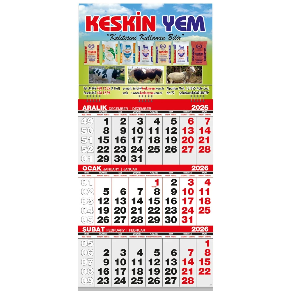 Gemici Takvim 31×63 cm, Spiralli, Ekonomik Küçük Boy – GMC-03