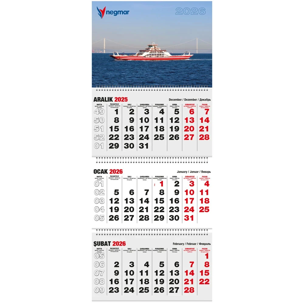 Gemici Takvim 32×77 cm, Spiralli, Klasik Taslama – GMC-22