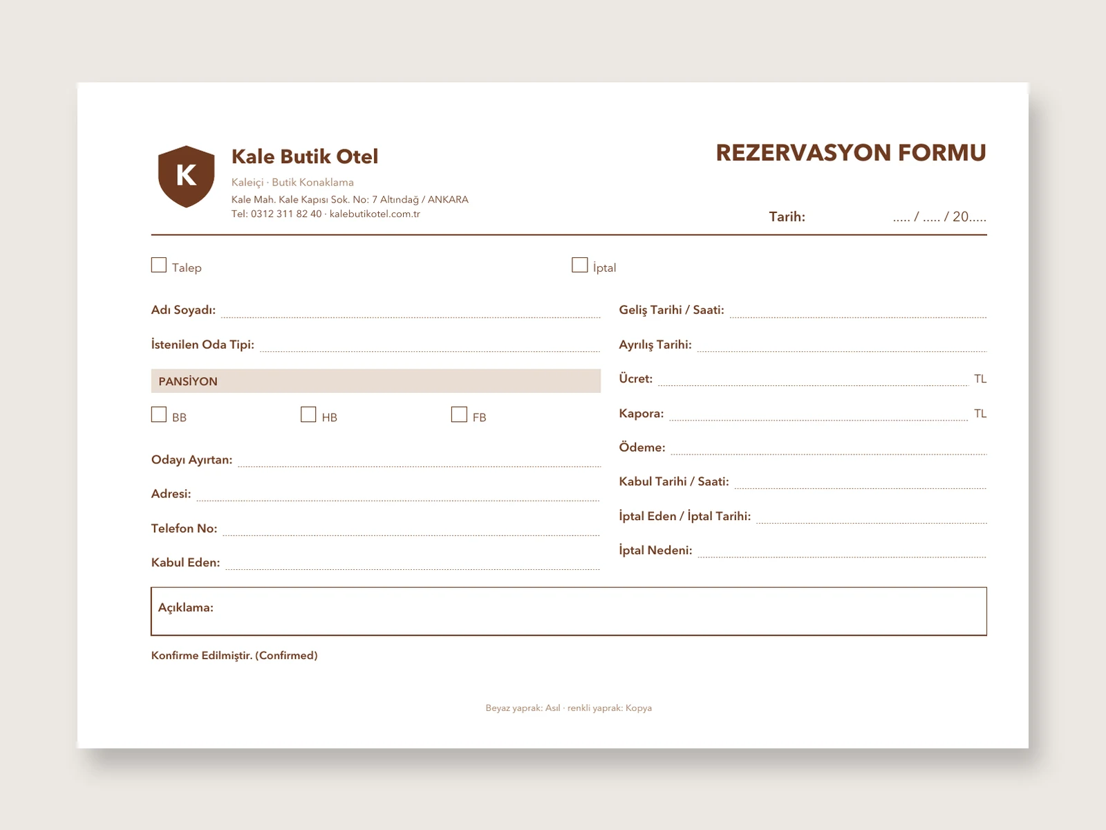 Rezervasyon Formu 2